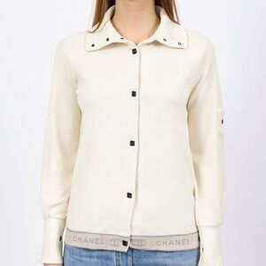 CHANEL Ivory CC Logo Button-Up Sweater IT34